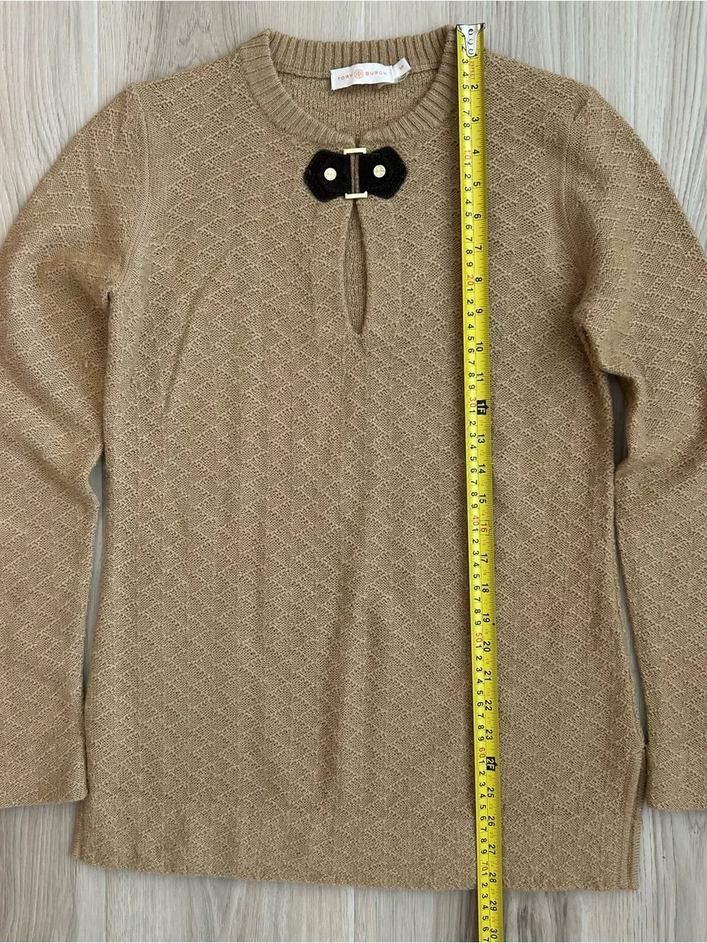 Tory Burch Women’s Crewneck Sweater Keyhole with Leather Accent